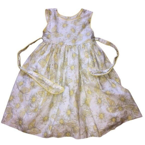 Polly Flinders 3T Sleeveless Yellow Daisy & Butterfly Print Dress With Tie Back - Picture 1 of 6